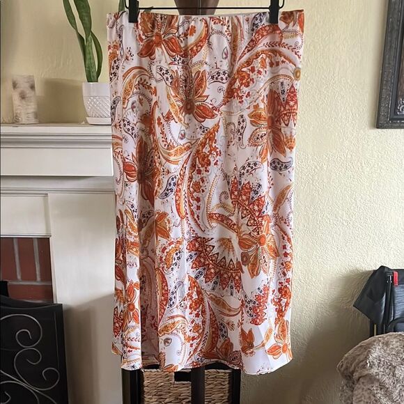 Halogen Orange and White Midi A-Line Skirt Resort Wear - Picture 1 of 2